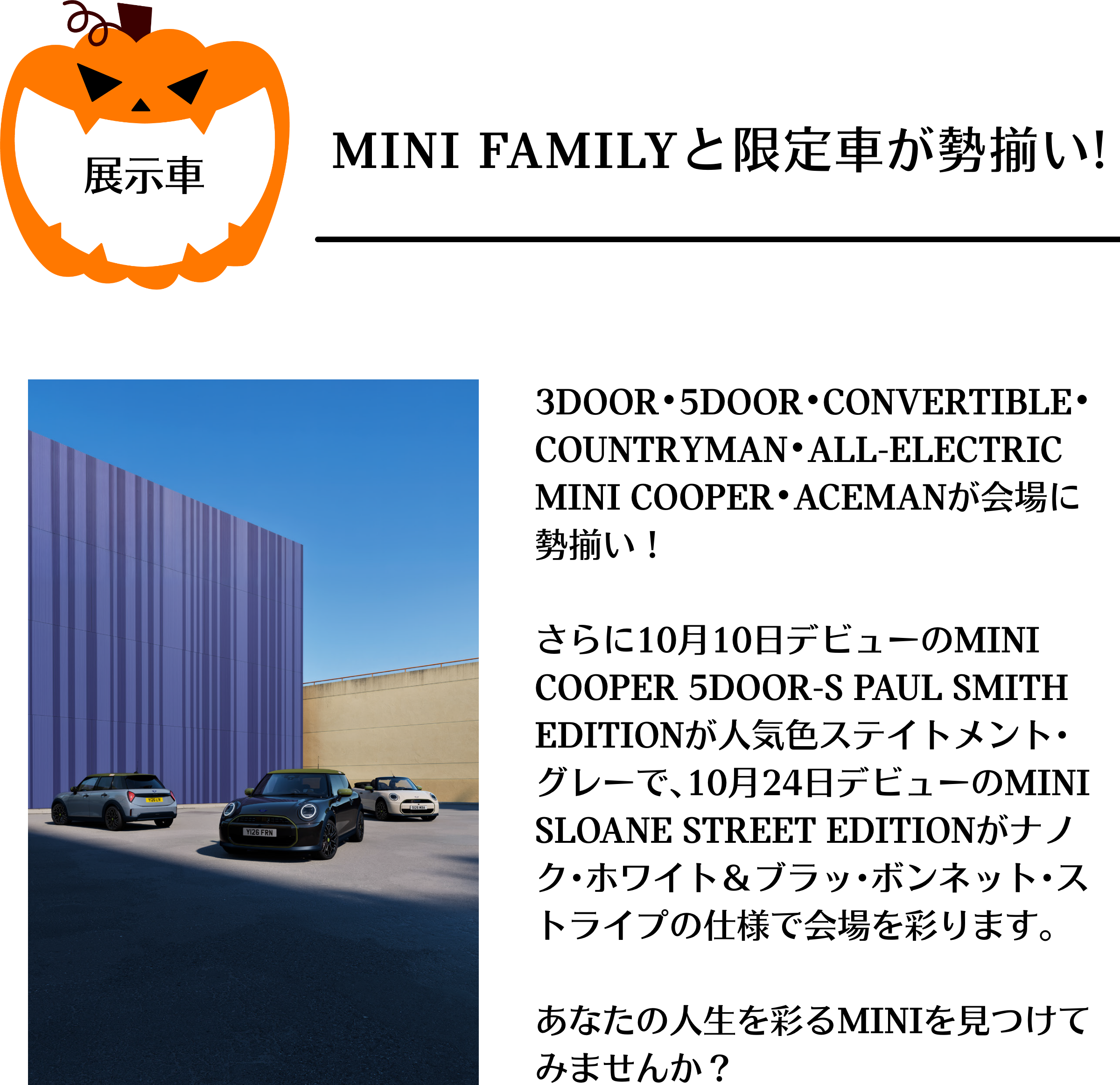 展示車のMINI FAMILYと限定車
